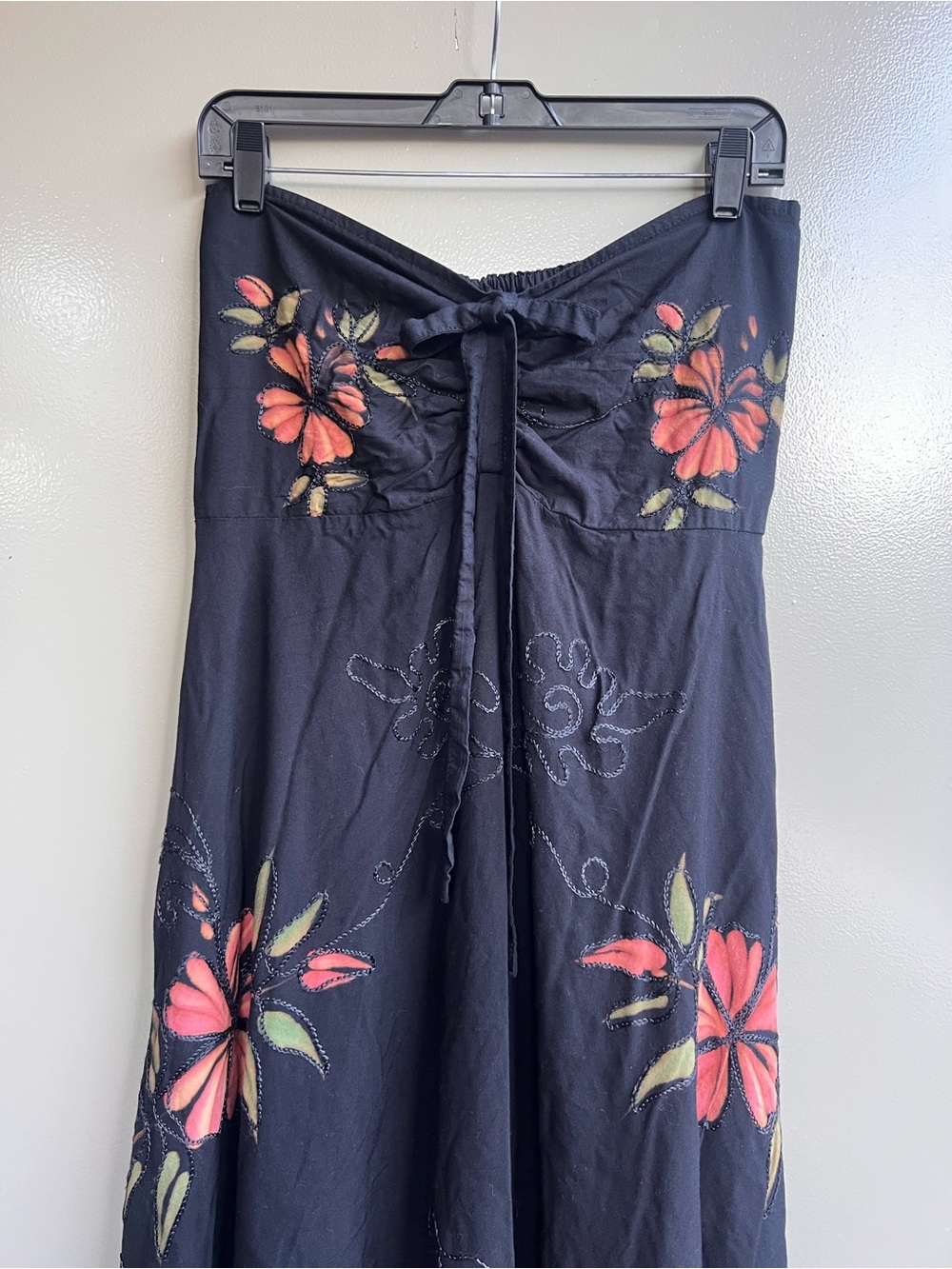 Vintage Y2K Strapless Floral Hanky Hem Maxi Dress OS Boho Cottagecore Embroidery - Picture 5 of 10